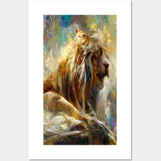 Lion in Front of Waterfalls Wall Art by AmazinfArt